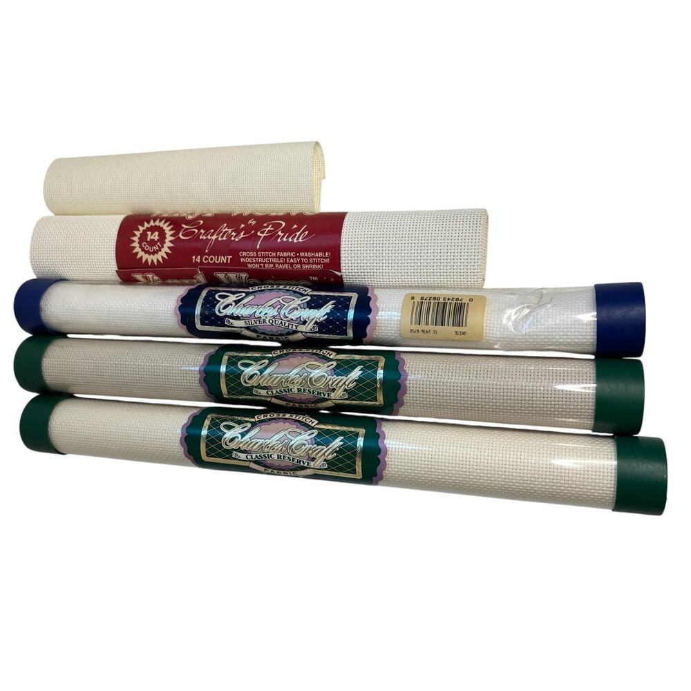 Charles Craft 14 Count Aida Cross Stitch Fabric Lot Embroidery Needlework